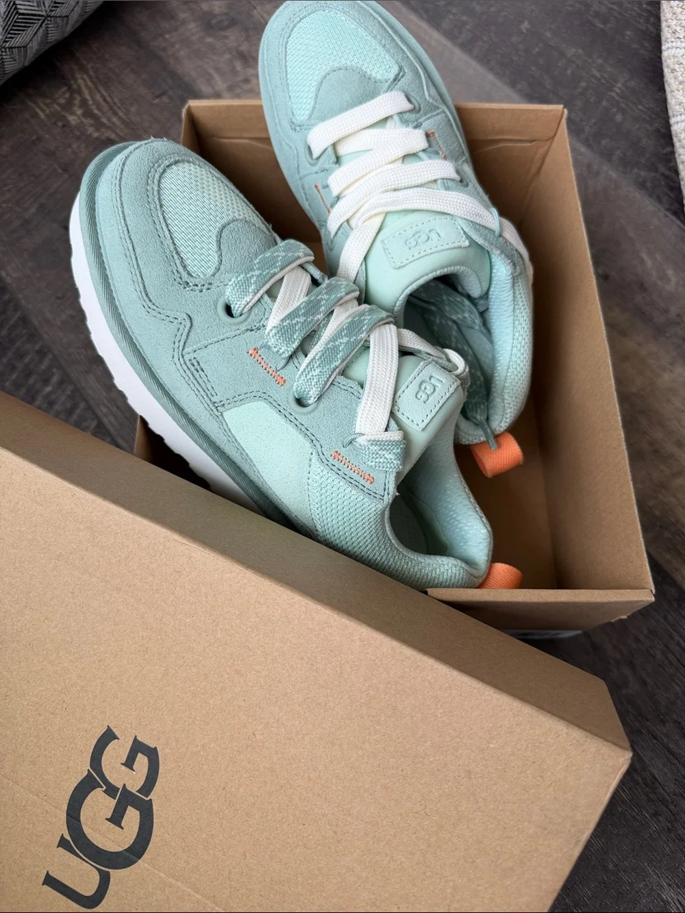 UGG women’s Mint Green and Peach Accent Lace-Up Sneakers - Picture 1 of 10